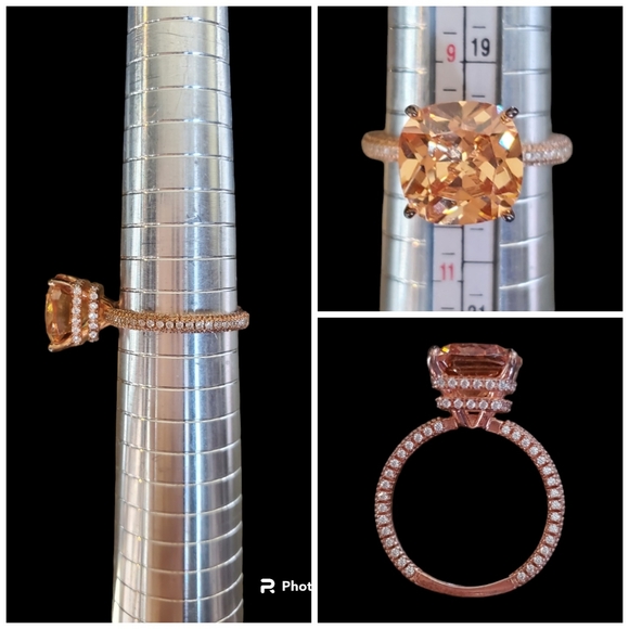 Soild Sterling silver rose gold plated engagement ring and wedding band set - Picture 3 of 16